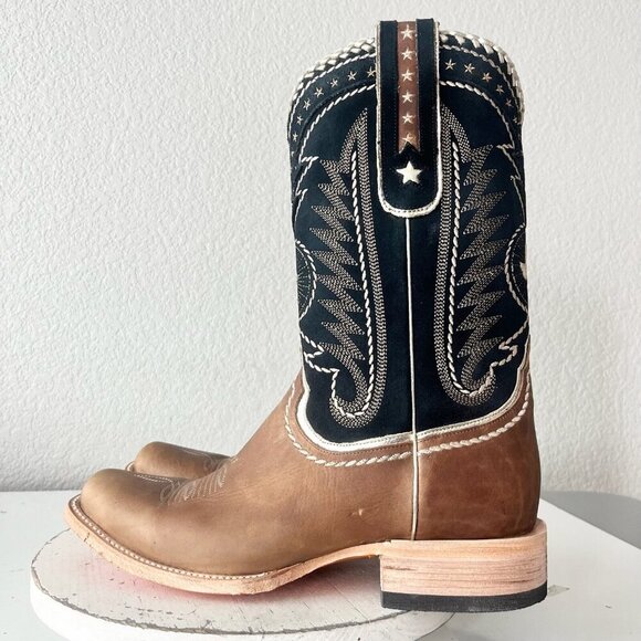 Lane RODEO HOUSTON Mens Cowboy Boots Size 12B Brown Leather Western Blunt Toe - Picture 4 of 14